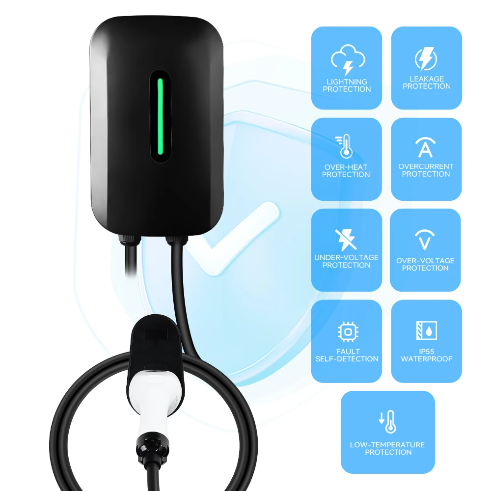 IPENGEN Type2 32A 1 المرحلة محطة شاحن سيارات كهربائية 7KW IEC62196-2 شاحن السيارة الكهربائية EVSE صندوق الحائط شحن سريع التوصيل والتشغيل
