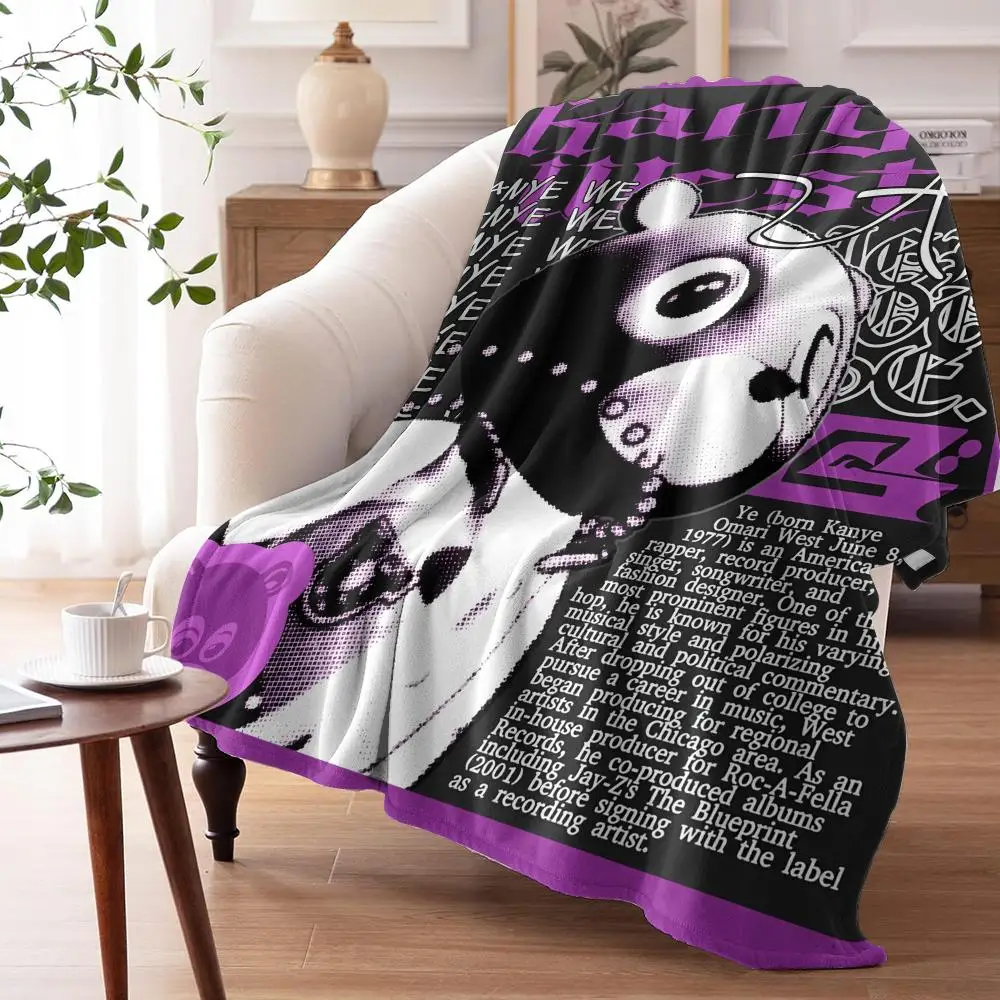 Rapper K-Kanye West Throw 240G Lightweight Throw Blanket Soft Cozy Fleece Blanket for Sofa Bed Home Decor