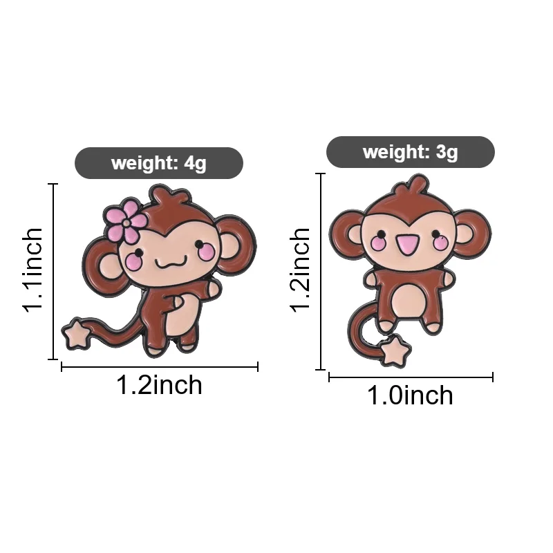 Animal Flower Star Tail Enamel Pins Cute Cartoon Couple Monkey Metal Brooches Fashion Lapel Badge Backpack Clothes Jewelry Gift