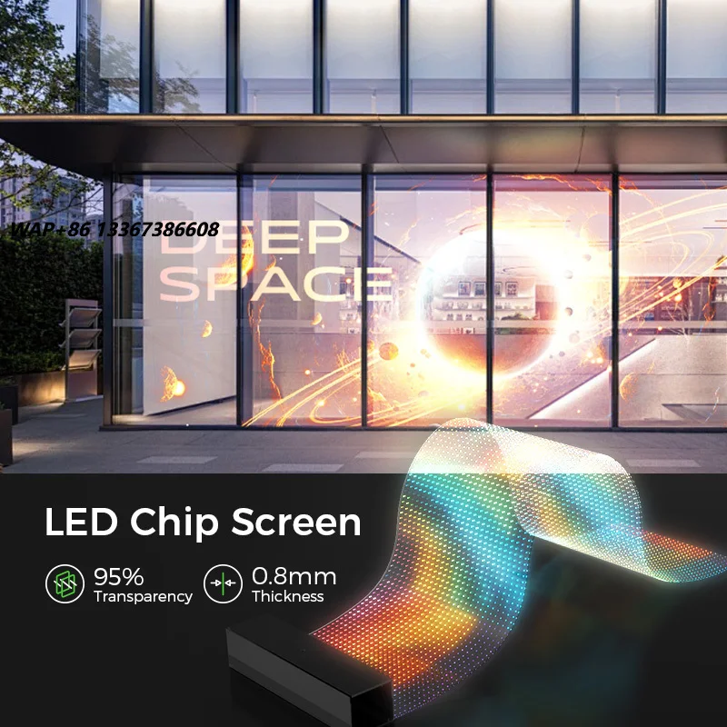 Indoor Outdoor Adhesive Transparent Flexible LED Film Crystal Screen Display Panel Transparent LED Film Screen for Glass