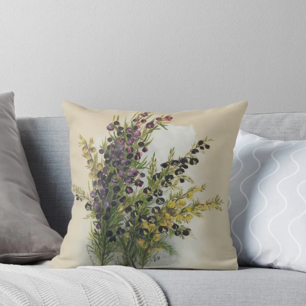 Western Australia wild flower Pink, Brown and Yellow Boronia State Library of Western Australia Throw Pillow