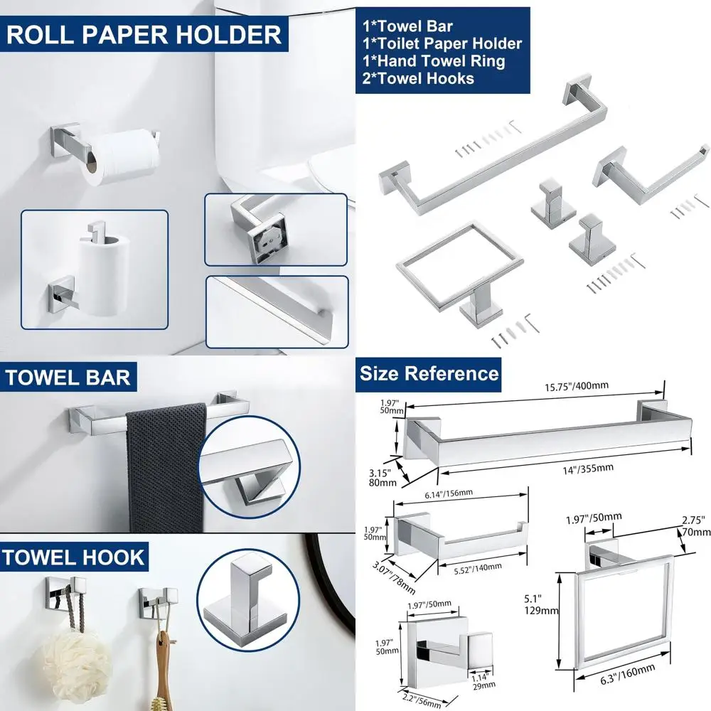 

Набор из 10 предметов для ванной комнаты из полированного хромированного металла, прочные настенные держатели для полотенец из нержавеющей стали