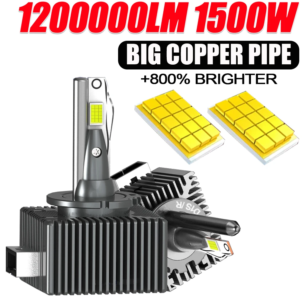 

D1S D3S LED Headlight Bulbs D2S D4S D8S CANBUS 1500W High Power Car Lights Turbo Fan Big Copper Pipe Auto Lamp Xenon HID 12V 24V