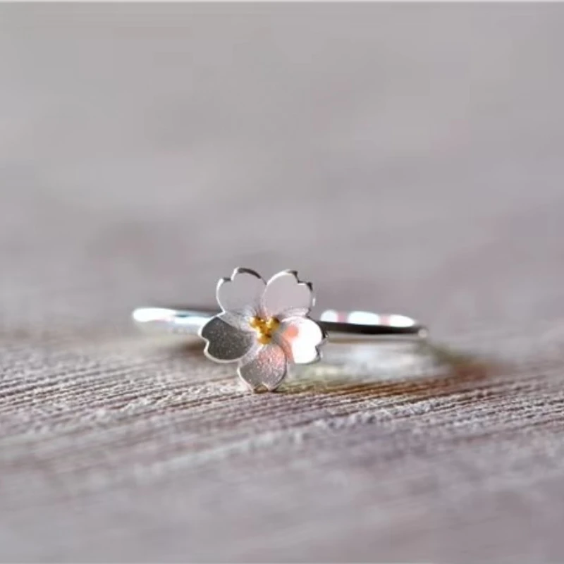 925 Sterling Silver kwiat wiśni otwarte pierścionki dla kobiet hipoalergiczna moda dziewczyna srebro-biżuteria — zdjęcie 3