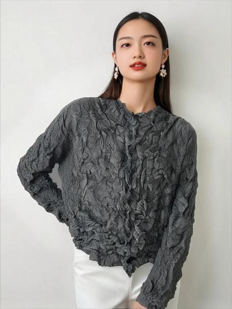 

Miyake Fold 2025: весна и осень, новое складное однобортное пальто для женской моды, хаотичный складной, удобный кардиган, топ