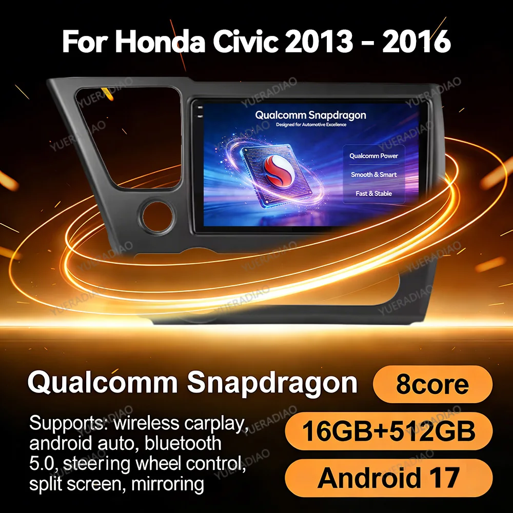 Android 17 Wireless Carplay Auto Car Radio For Honda Civic 9 9th US Sender Coupe Multimedia Video Player Head Unit 4G WIFI GPS