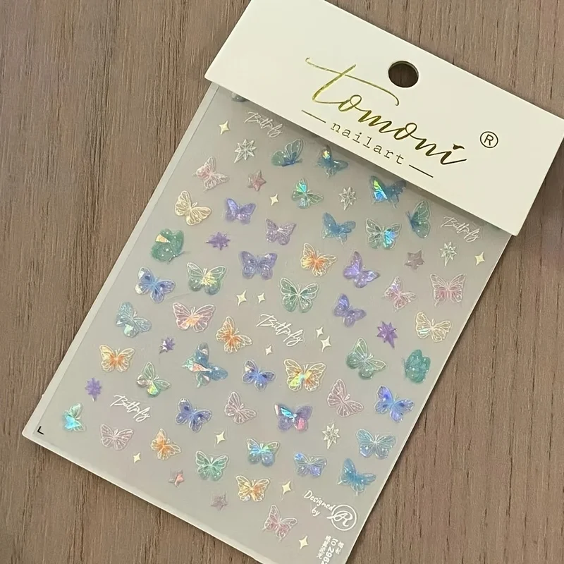 1pcs Popular Butterfly Wing Glitter Stickers, High-End Flat Nail Art Stickers, Colorful Butterfly Fairy Nail Stickers