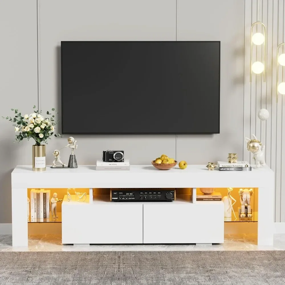 LED TV Stand for TVs Up To 70 Inch with Glass Shelves and Drawer, Gaming Entertainment Center with Multiple RGB Modes, TV Stand