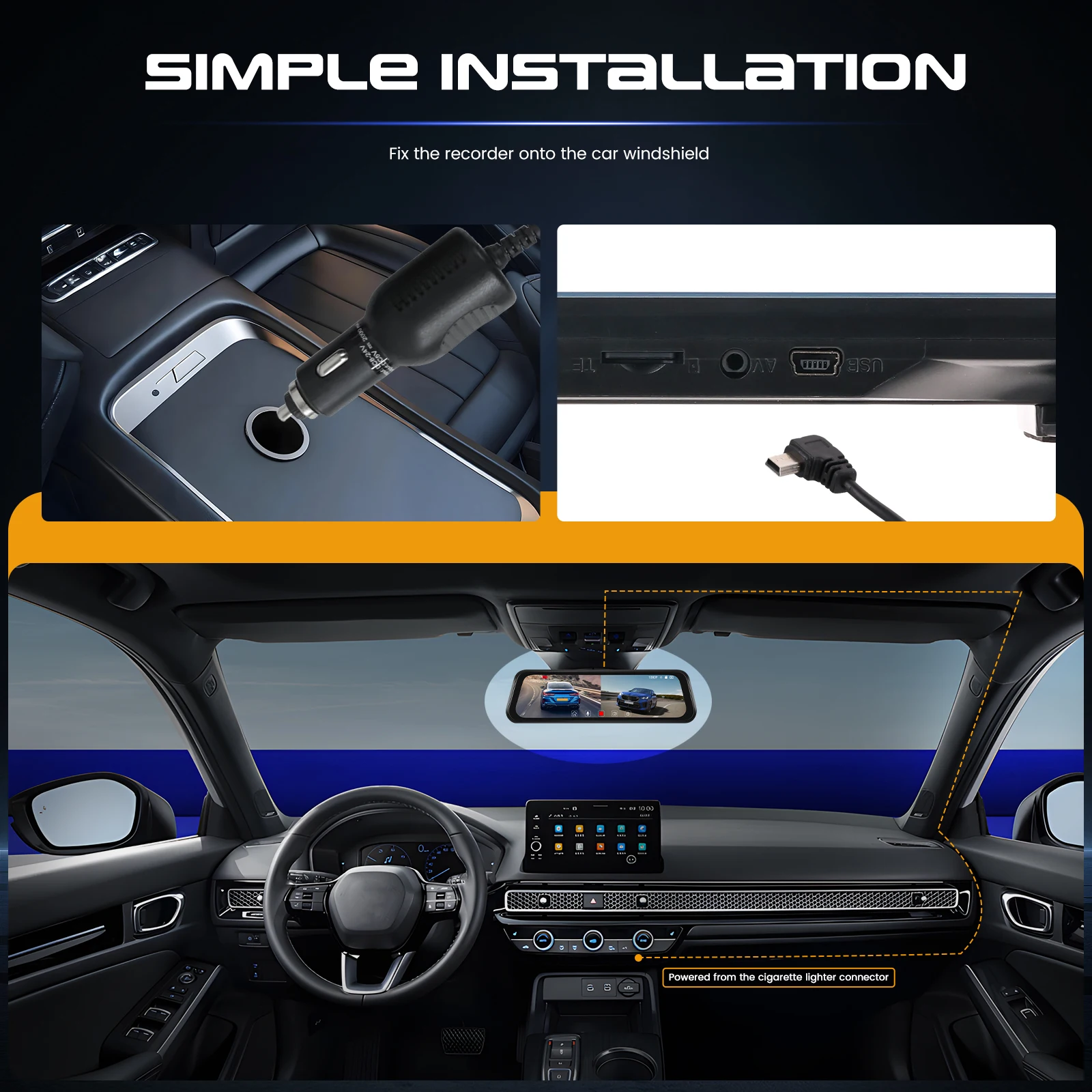 Podofo 9,66'' Dashcam 1080P Dual-Objektiv Auto-DVR Mehrsprachiger Auto-Videorekorder mit 480P Rückfahrkamera 150° ° Breiter Betrachtungswinkel – Detail 4