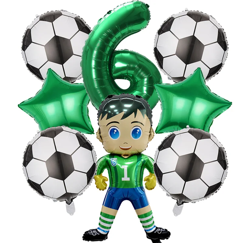 Set de 8 Globos de Fútbol, Decoración para Fiesta Temática de Fútbol, Globos de Número 1-9, Globos de Jugadores de Dibujos Animados, Artículos de Cumpleaños para Niños