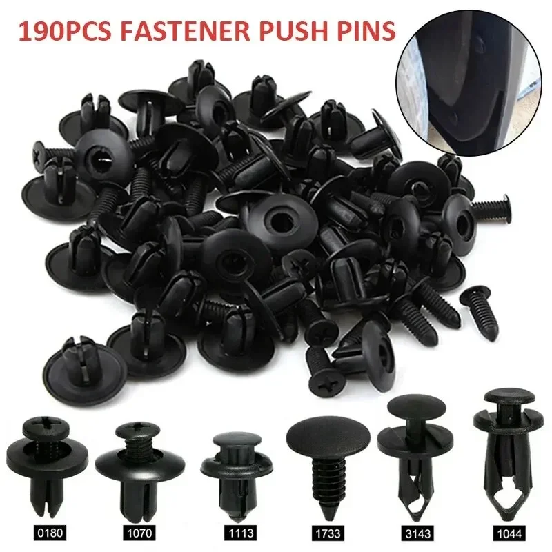 190pcs Car Retainer Clips 6 Size Plastic Fasteners Kit Auto Trim Panel Clip Mixed Car Body Bumper Rivet Set