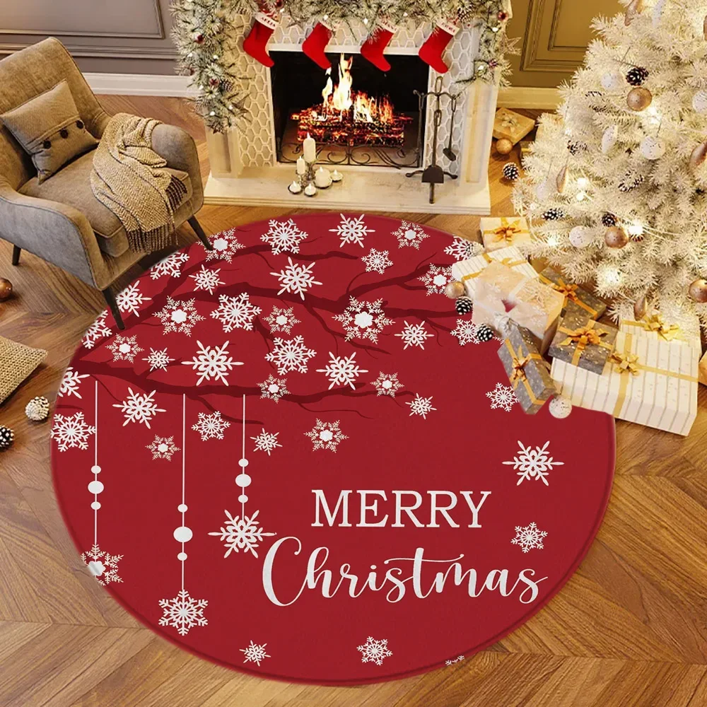 Christmas Round Mat Black Red Checkered Elk Pine Needle Snowflake Creative Circular Carpet Living Room Bedroom Chair Decor Rugs