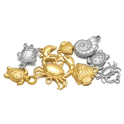 5pcs Stainless Steel Ocean Turtle Shell Conch Pendants Gold Color Fish Charms for DIY Jewelry Making Necklace Accessories Bulk