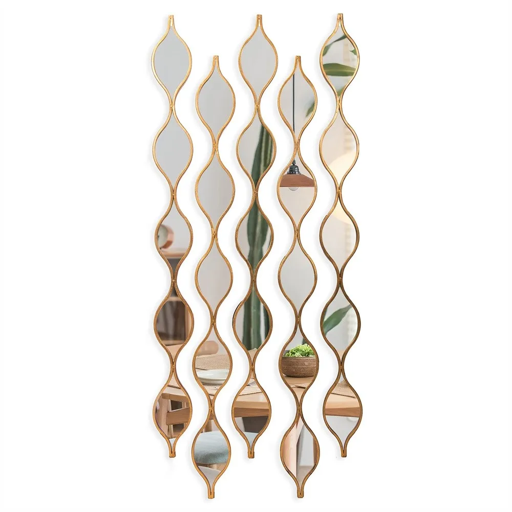 Teardrop Mirror Wall Decor Set of 5 Gold Foil Iron Wall Mirrors 57.5 x 5.3 Inch Long Skinny Decorative Mirrors for