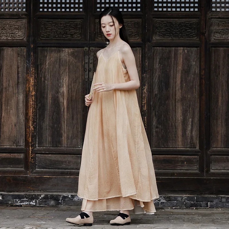 Dark Wind Dress Elegant Silent Recitation Still Willow Leaf Spliced Dress Travel Spray Dyed Dresses Femme