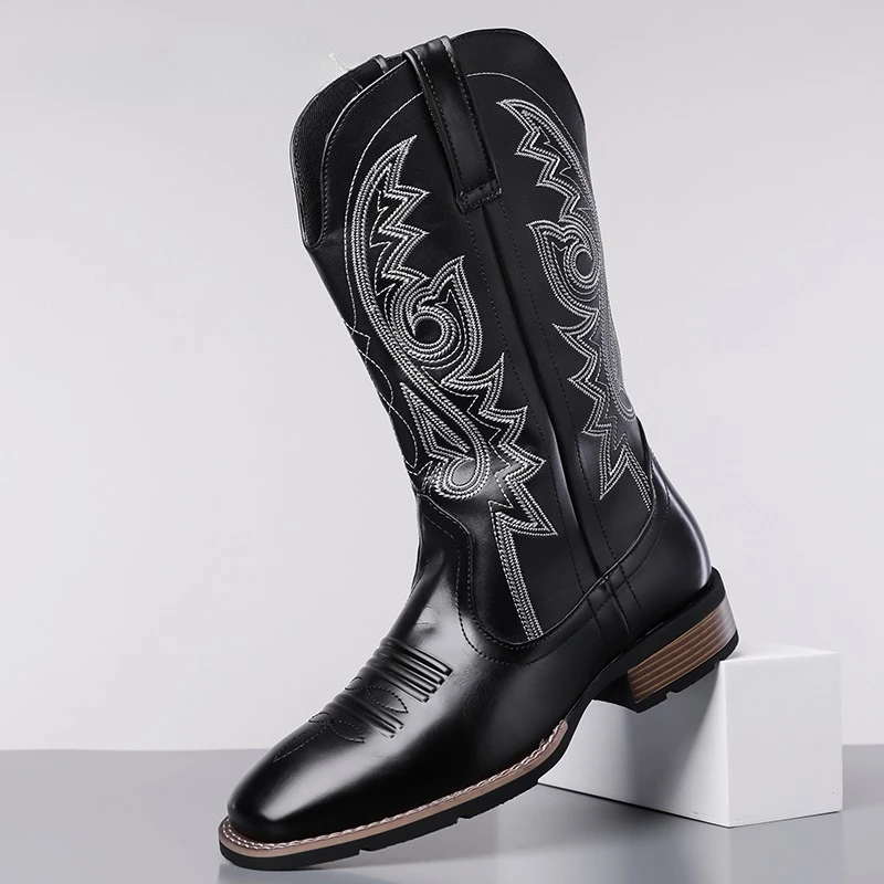 

Big Size 38-48 Men Chelsea Boots Fashion Embroidered Western Cowboy Boots Comfortable Convenient High Top Boots Casual Shoes