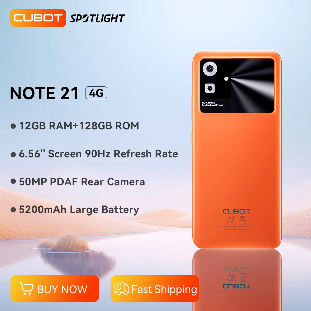 Cubot Note 21, Android Smartphone, 12GB RAM(6GB+6GB Extended), 128GB ROM, 6.56 Inch 90Hz Screen, 50MP Camera, 5200mAh, Face ID