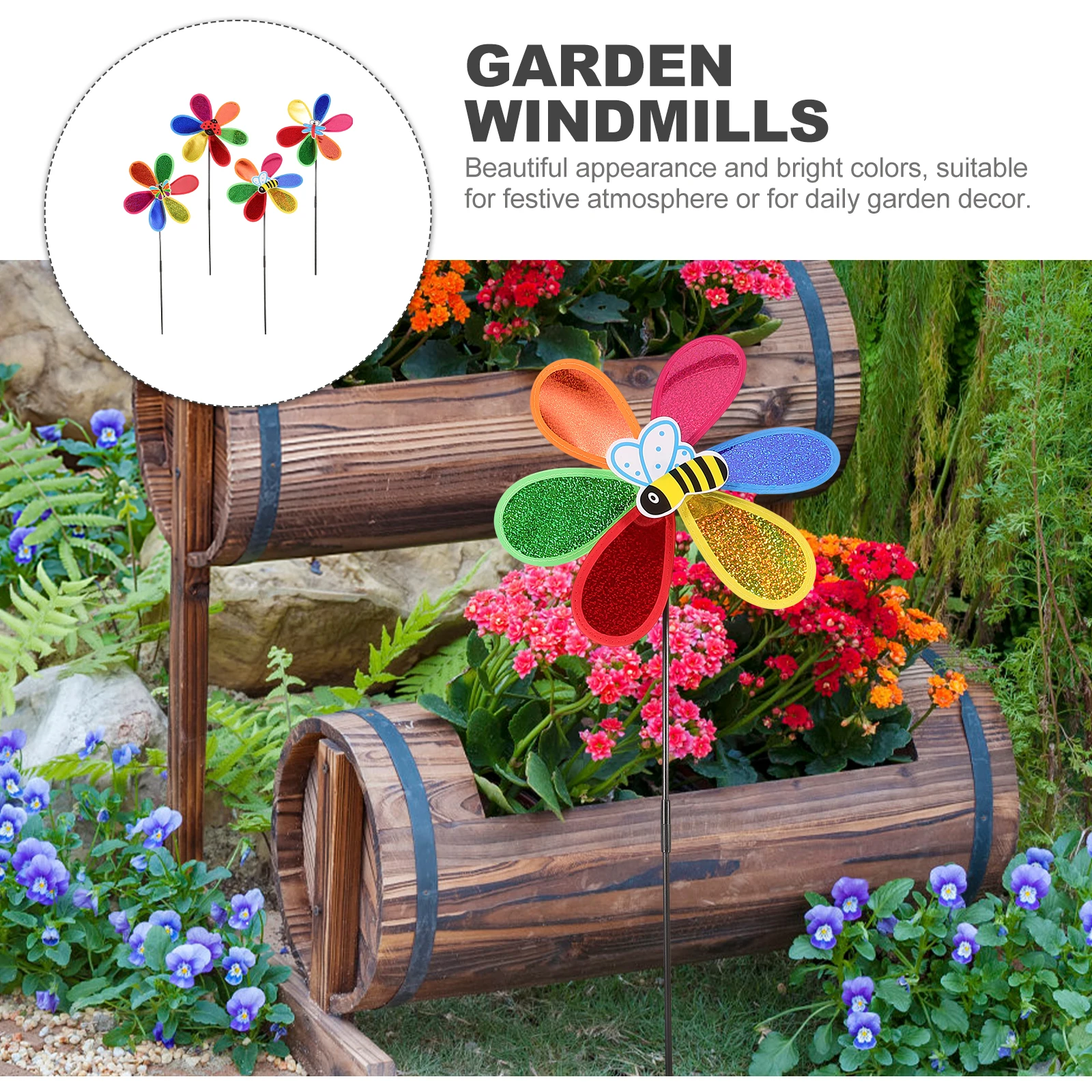

4pcs Windmill Decoration Colorful Spinners Waterproof Outdoor Garden Lawn Adornment Festive Scene Pinwheel Gift