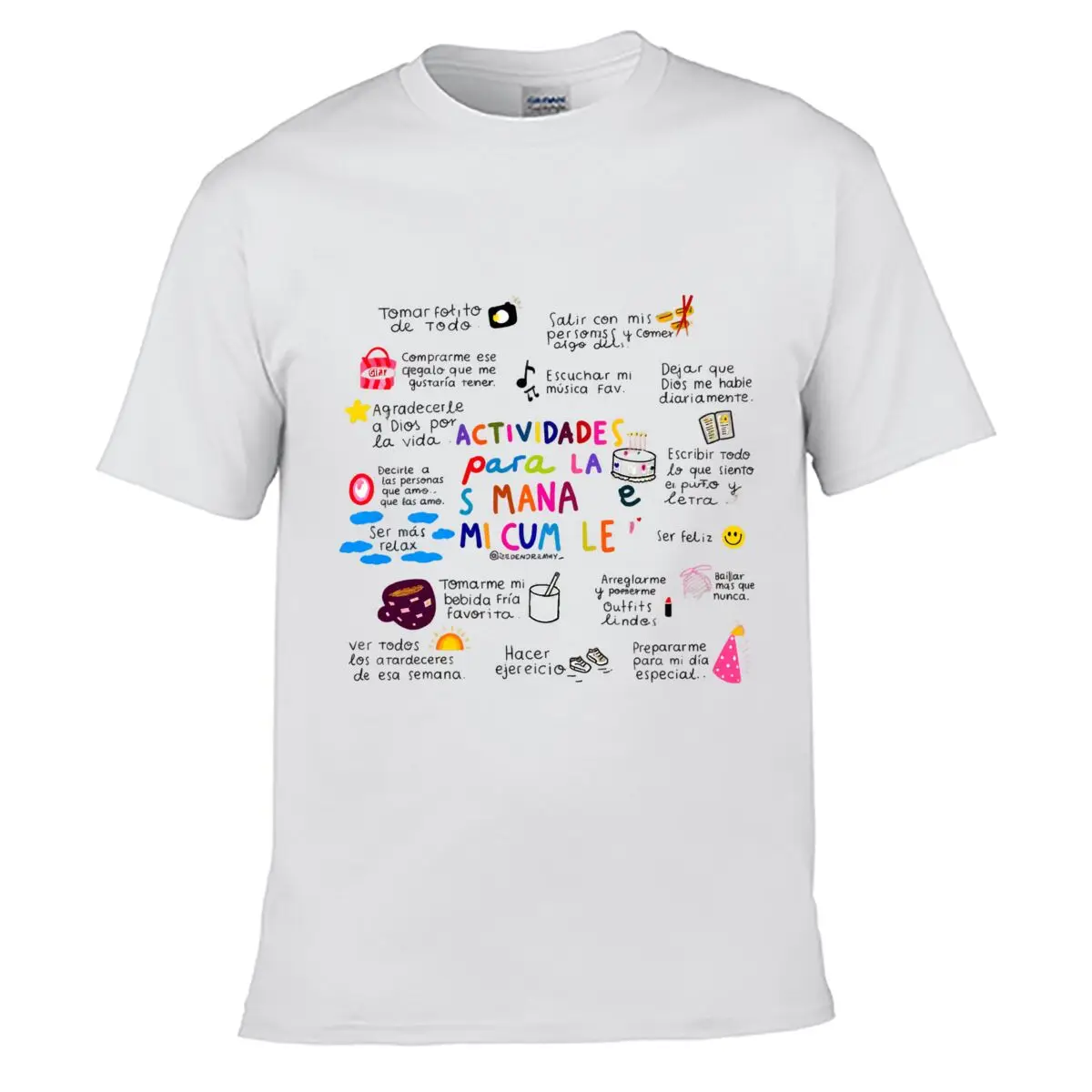 Activities For The Week Colorful Self Care Lettering Collage Loose T-shirt Casual Tee