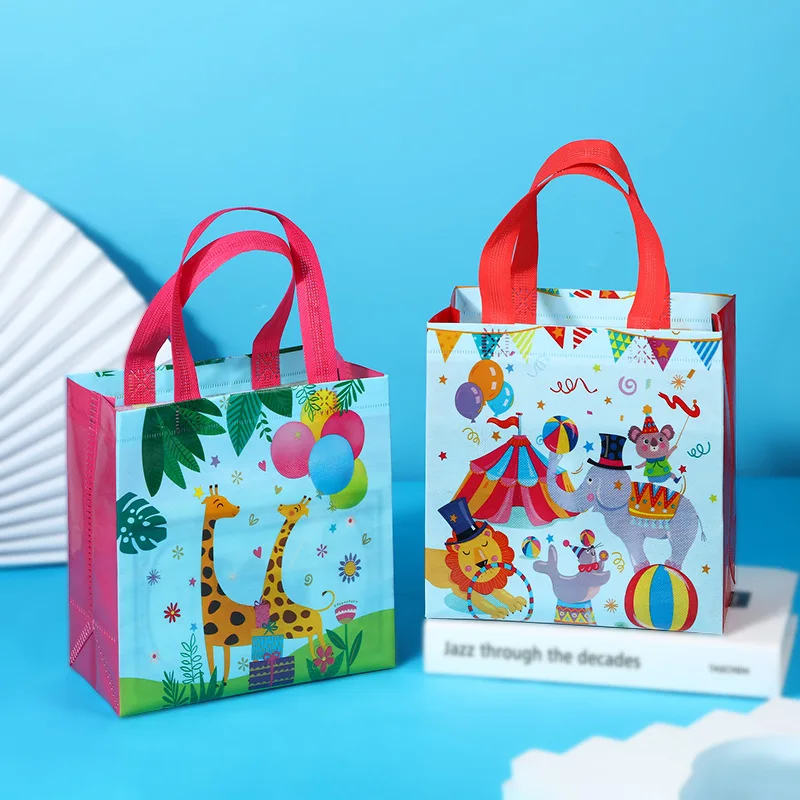 StoBag Non Woven Tote Bag Laminated Waterproof Gift Shopping Bags Butterfly Giraffe Undersea Storage Clothes Snack Book Party