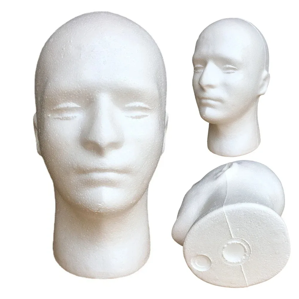 （white）Lightweight Male Foam Mannequin Head Wig Display Stand for DIY Painting Hat Scarf Salon Wig Holder Rack