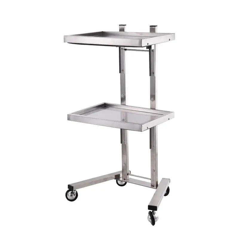 Stainless Steel Auxiliary Cart with Wheels Beauty Salon Dyeing Trolley Cart Folding Bar Car Barber Shop Double Layer Trolleys