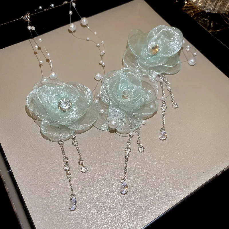 

ins style super fairy flower pearl earrings necklace sweet fresh clavicle chain korean versatile jewelry set