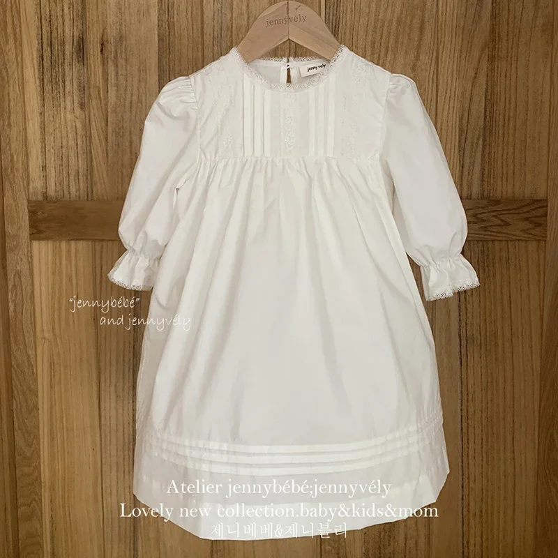 2024 New Autumn 2-6Yrs Girl Party Dress Long Sleeved Cotton Solid Color Kids Princess Dresses Baby Girl Romper Sister Dress