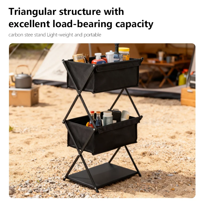 TARKA Camping Shelf 3 Layers Folding Rack BBQ Picnic Dinnerware Storage Rack Outdoor Travel Car Portable Foldable Shelf