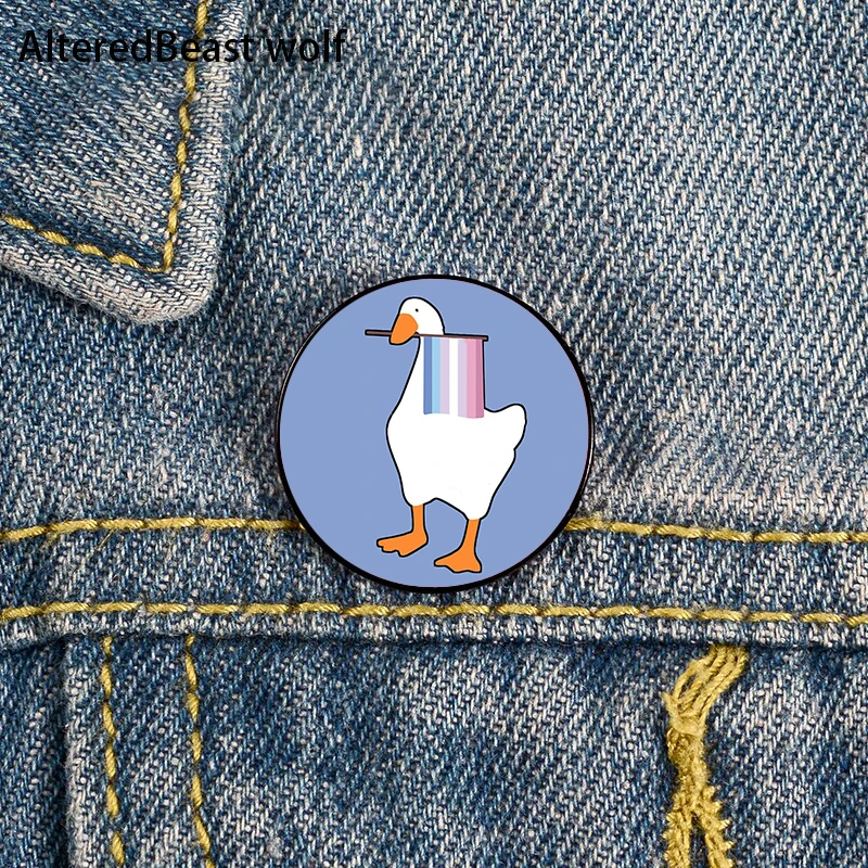 

Bigender Pride Flag Goose Pin Custom Brooches Shirt Lapel teacher tote Bag backpacks Badge Cartoon gift brooches pins for women