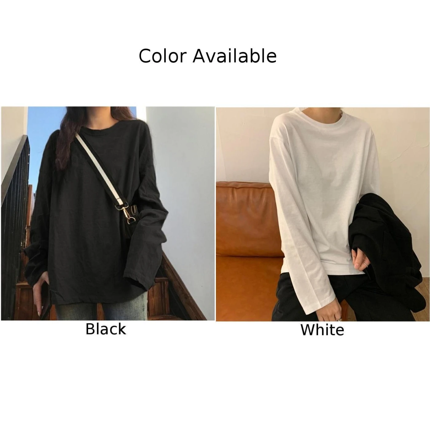 1PC Damskie damskie codzienne koszulki z długim rękawem w jednolitym kolorze Moda Casual Koreańskie topy z warstwą podstawową O-Neck