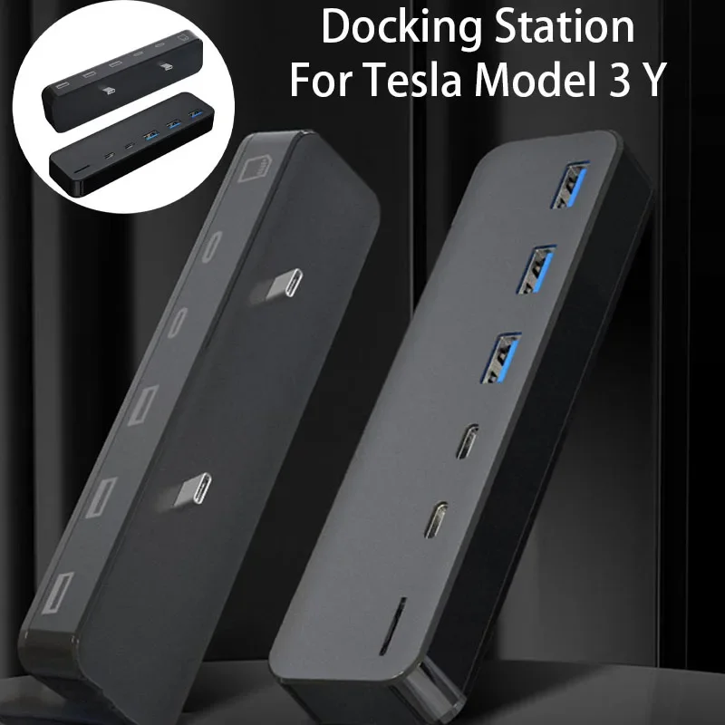 Docking Station for Tesla Model 3 Y 27W Type-c USB Quick Charger LED Shunt Hub Expansion Portable Fast Charge Car Accessories