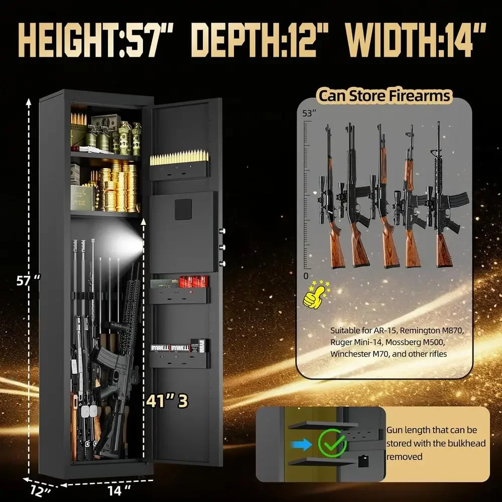 Secure Digital Keypad Gun Cabinet with LED Light, Removable Shelves & Alarm System
