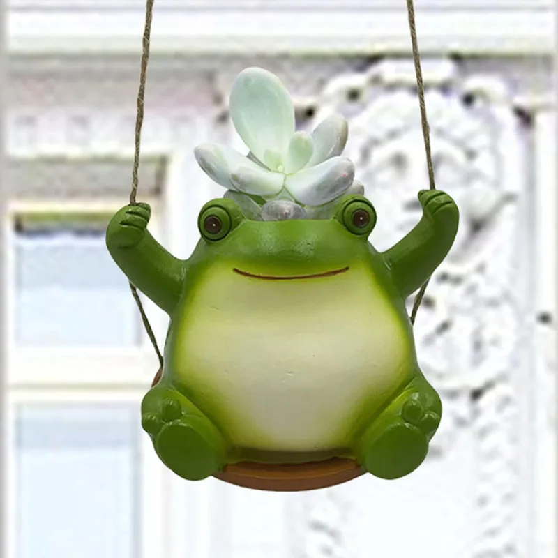 Swing Frog Plant Hanger Resin Frog Shaped Planter Multipurpose Pot Wall Hanging Planters For Window, Ceiling, Garden, Wall Decor