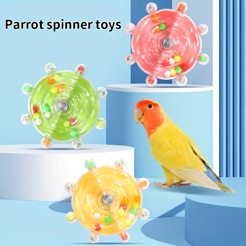 Mainan sangkar burung interaktif burung beo, pengumpan putar, plastik tahan lama, dengan geraham, untuk stimulasi mental dan hiburan