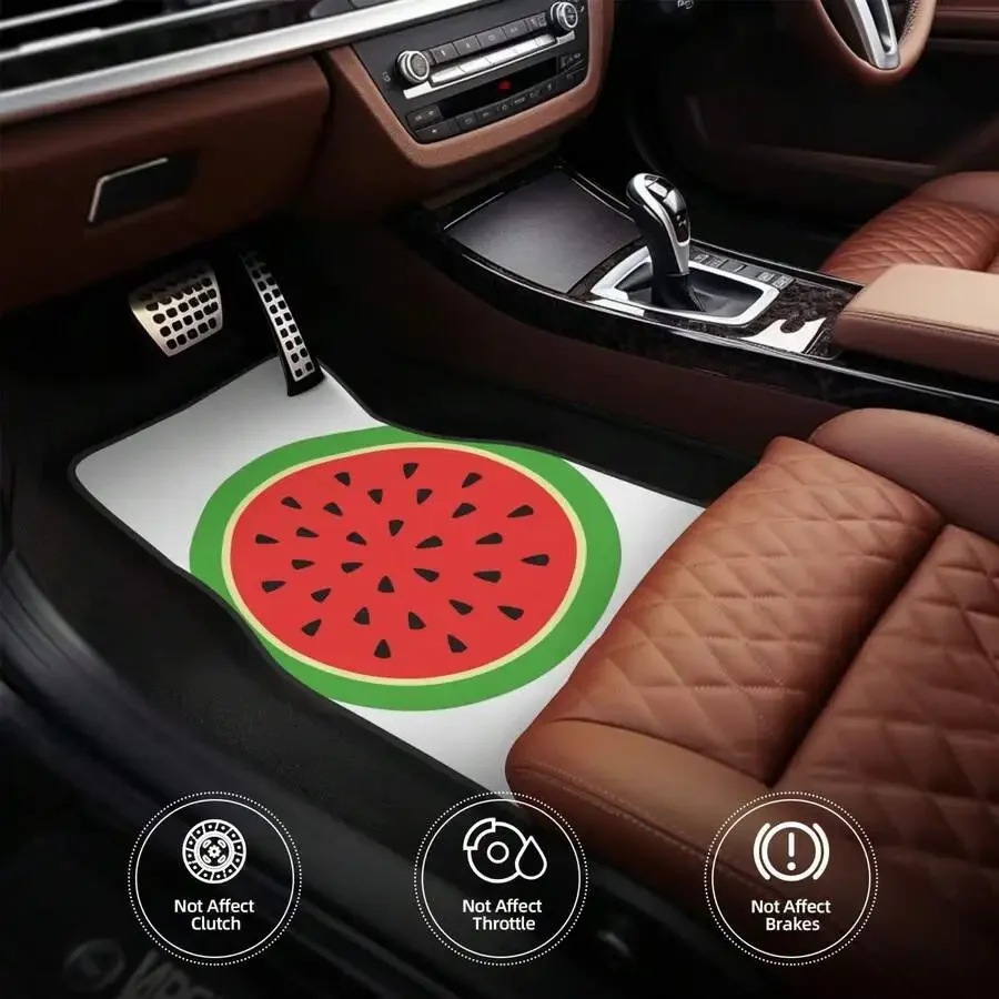 Round Slice Watermelon 4-Piece Car Floor Mats For Most Vehicles – Rubber Backing,Durable & Stylish Auto Interior Accessories