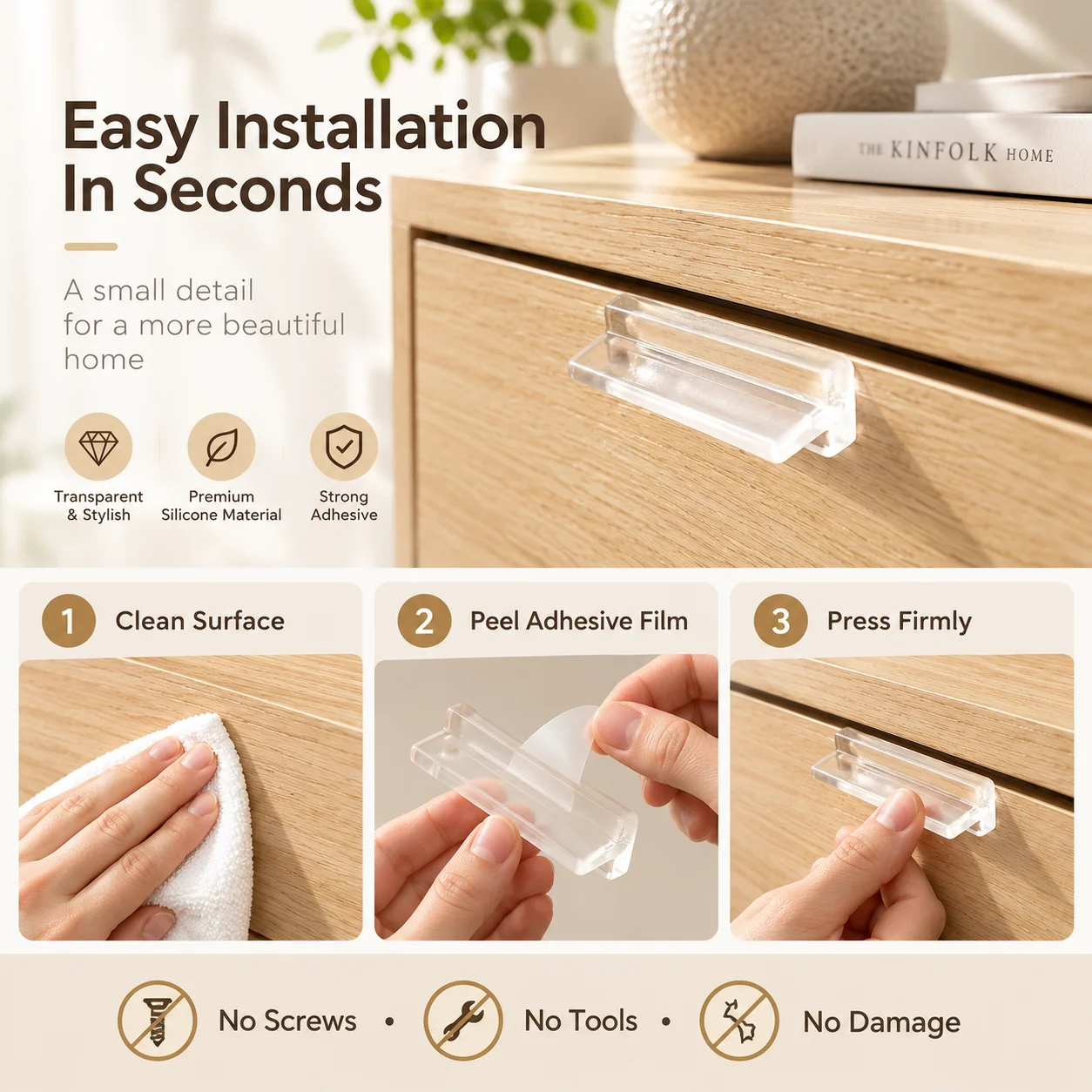 4/8/12PCS Invisible Self-Adhesive Handle Transparent Soft PU Sliding Door Handles Kitchen Cabinet Glass Door Drawer Pull Handles
