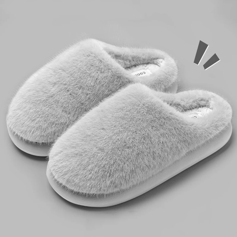 Winter Flauschigen Pelzigen Haus Hausschuhe für Frauen Einfarbig Plüsch Warme Baumwolle Schuhe Frau Dicke Weiche Sohle Faux Pelz Hausschuhe – Detail 5