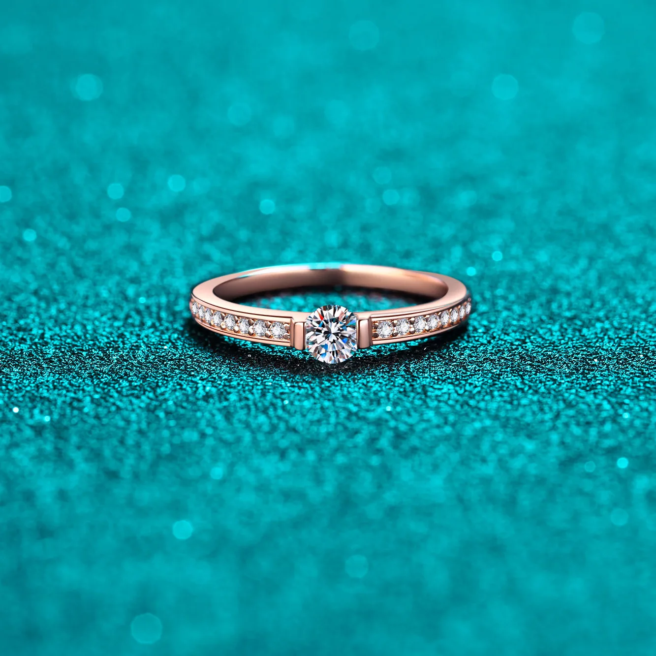 Minimalist Ring Women's Champagne Gold 0.3CT Moissanite PT950 Platinum - Hand-polished, smooth edges, comfortable wear