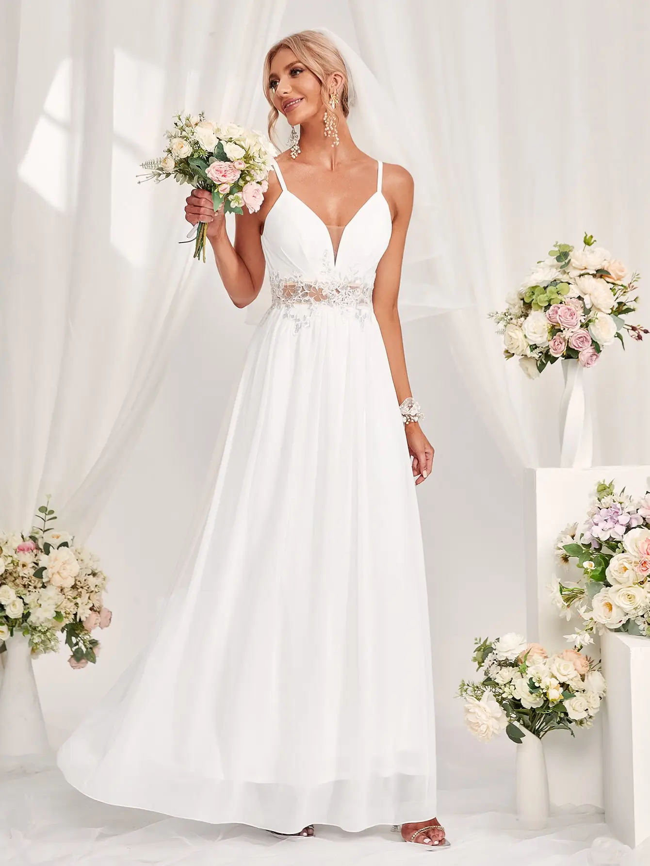 

Элегантное свадебное платье-комбинация с контрастным кружевом и молнией на спине, белое, для невесты, на день рождения, выпускной, женский наряд