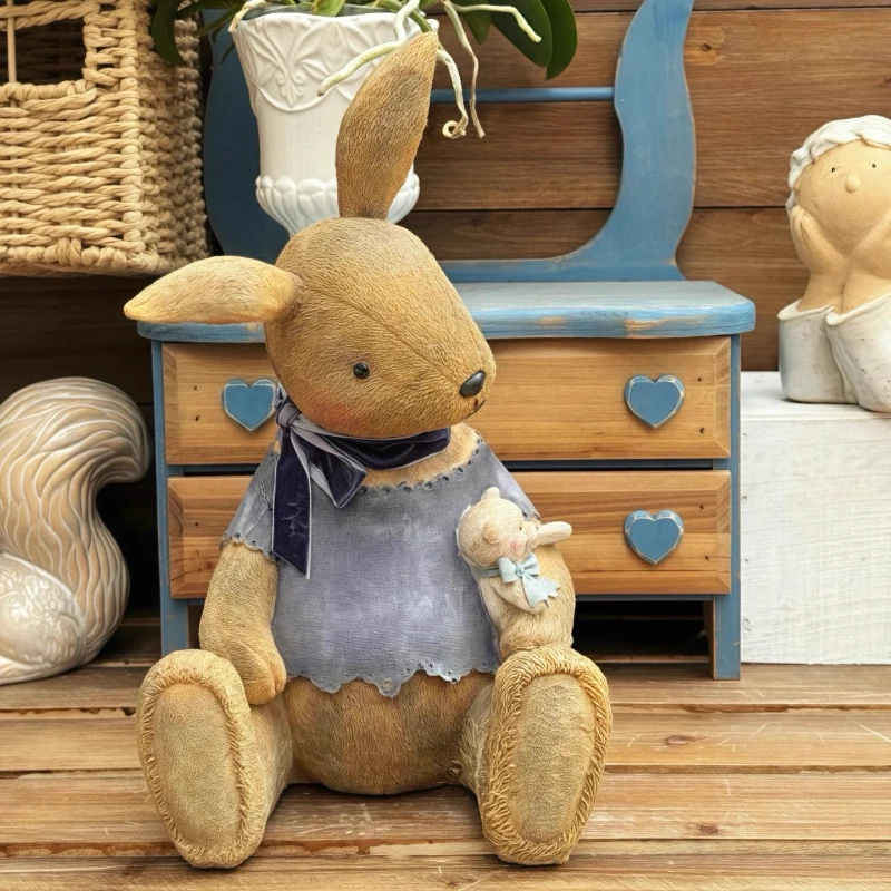 Instagram style retro doll rabbit ornament, Easter resin rabbit, animal sculpture ornament, home decoration, gardening landscape