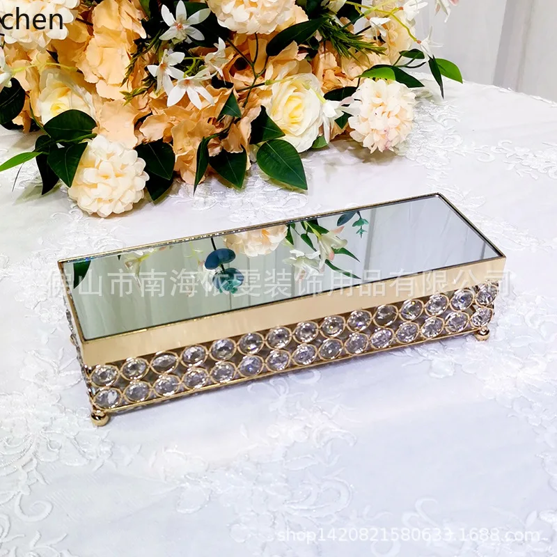 YFY Cake Stand Electroplated gold Iron Art Cake Square Tray Dessert Table Pastry Display Crystal Octagonal Beads