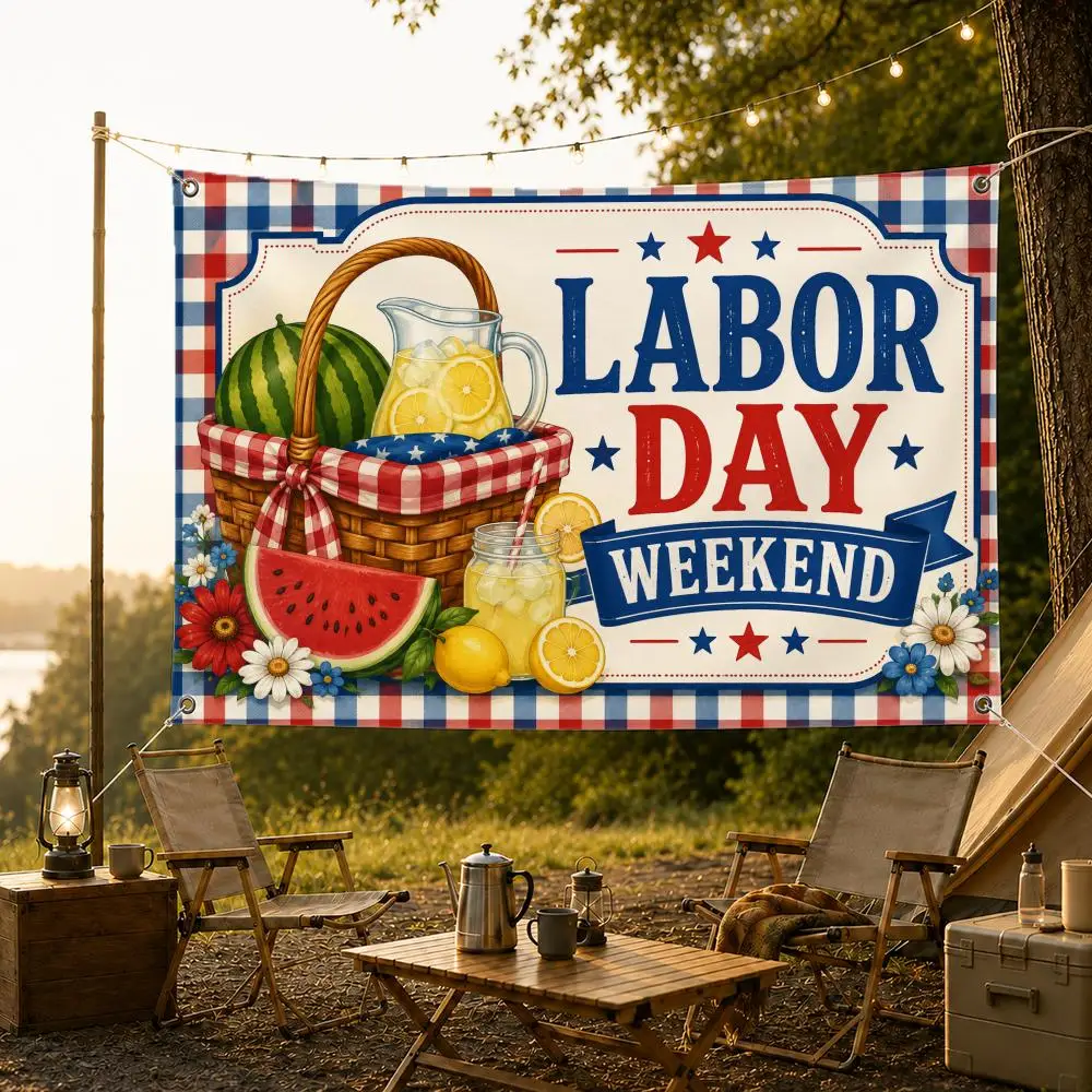 Labor Day Weekend Picnic Art Flags Fade Resistant Flag Washable Lightweight HD Print Indoor Outdoor All-Weather