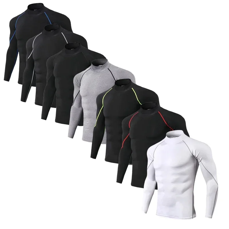 Men High Collar Thermal Underwear Elastic Thermal Shirt Man Compression Undershirts Long Johns Man Sport First Layer Sleepwear