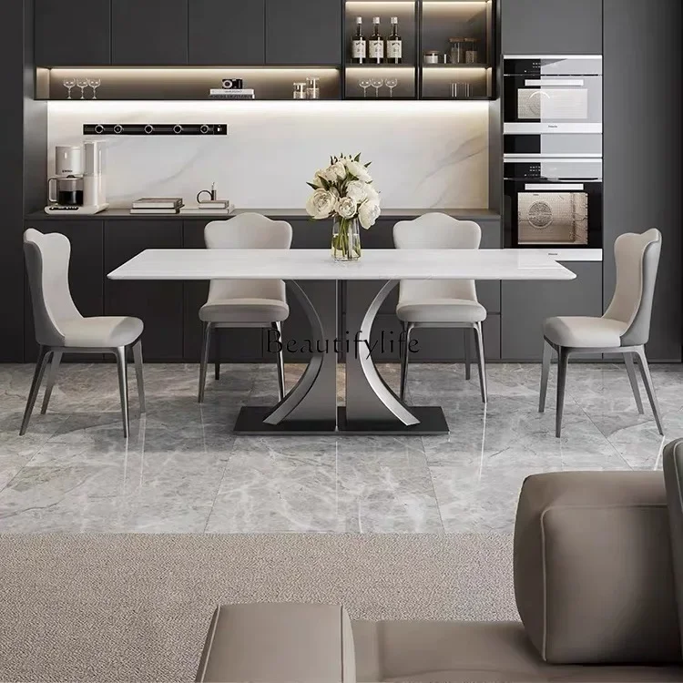 

02 Imported Luxury Stone Dining Table Rectangular Household Light Luxury High-End Marble Dining Table