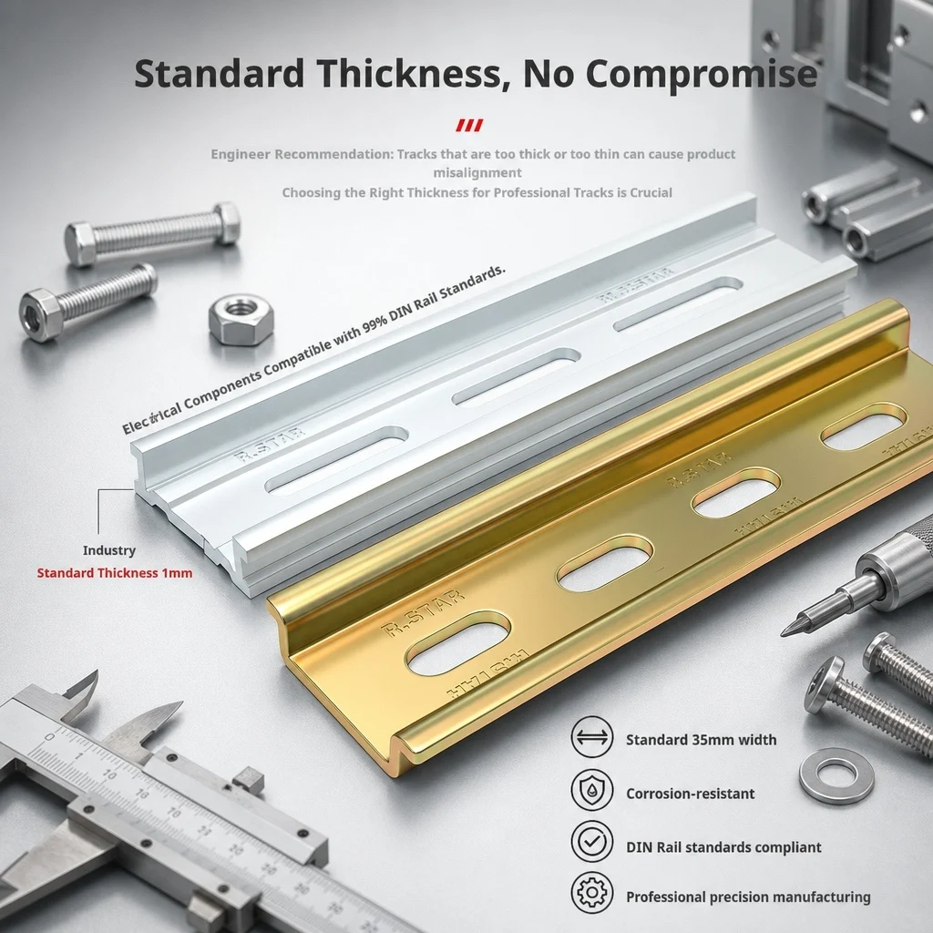 Industrial DIN Rail for PLC & Breakers: 35mm Width, 1mm Thickness, Aluminum/Steel, 1m Length, Anti-Slip Groove Design