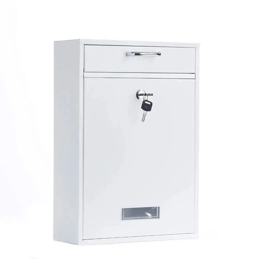 Rainproof Wall Mounted Mailbox Iron with 2 Keys Metal Email Suggestion Box Rustproof Clear Window Tinplate Letter Boxes for Home