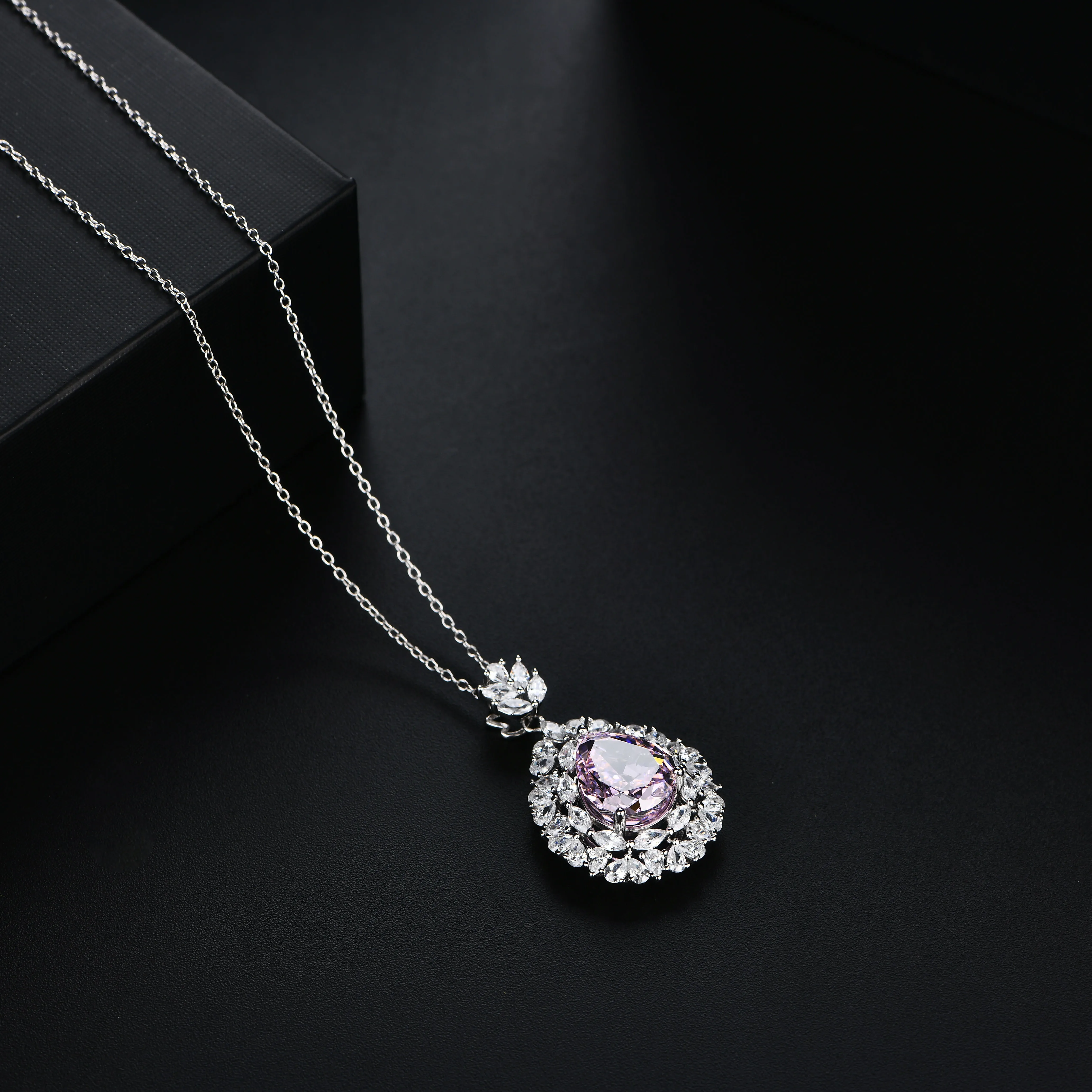 ATTAGEMS 2024 Luxury Marquise Cut 4*2 925 Sterling Silver Cubic Circonia Necklace for Women With Certificed Wedding Jewelry Gift