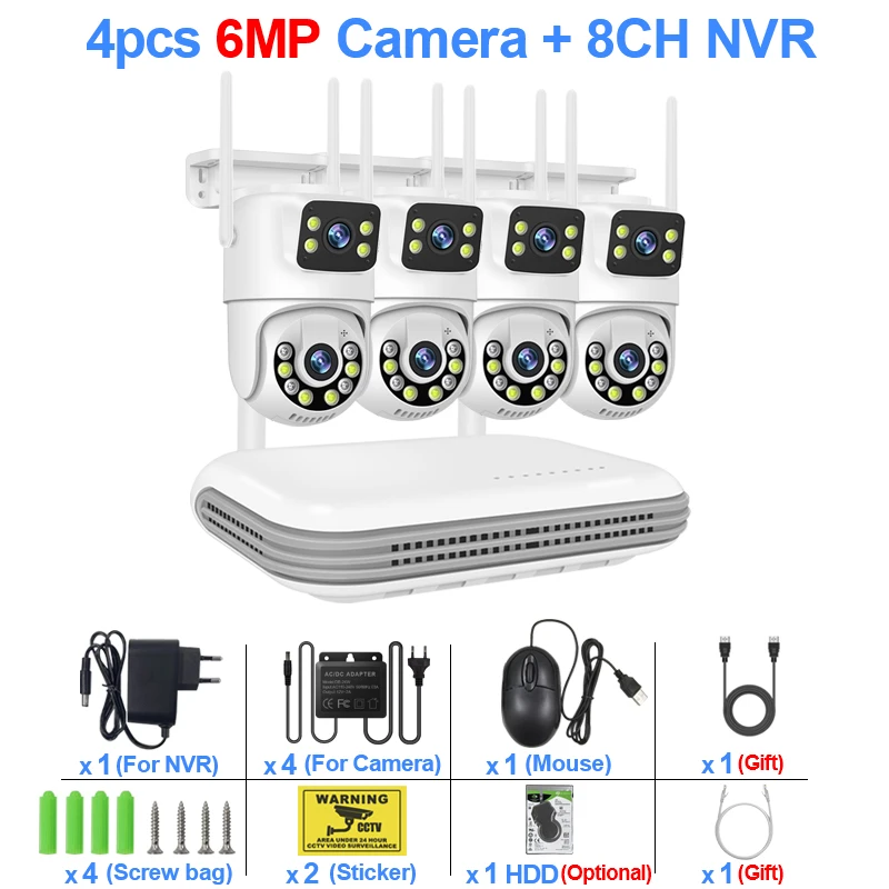 Smar 6MP Dual Lens IP Camera's Draadloos CCTV systeem 8CH NVR Tweerichtingsaudio Buiten PTZ WIFI Beveiligingscamera Video Surveillance Kit