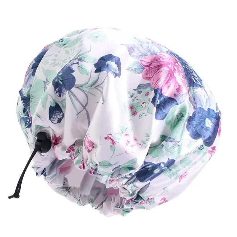 Printed Reusable Shower Cap, 1 Piece Waterproof Elastic Shower Cap, Double Layer Shower Cap For Bathroom